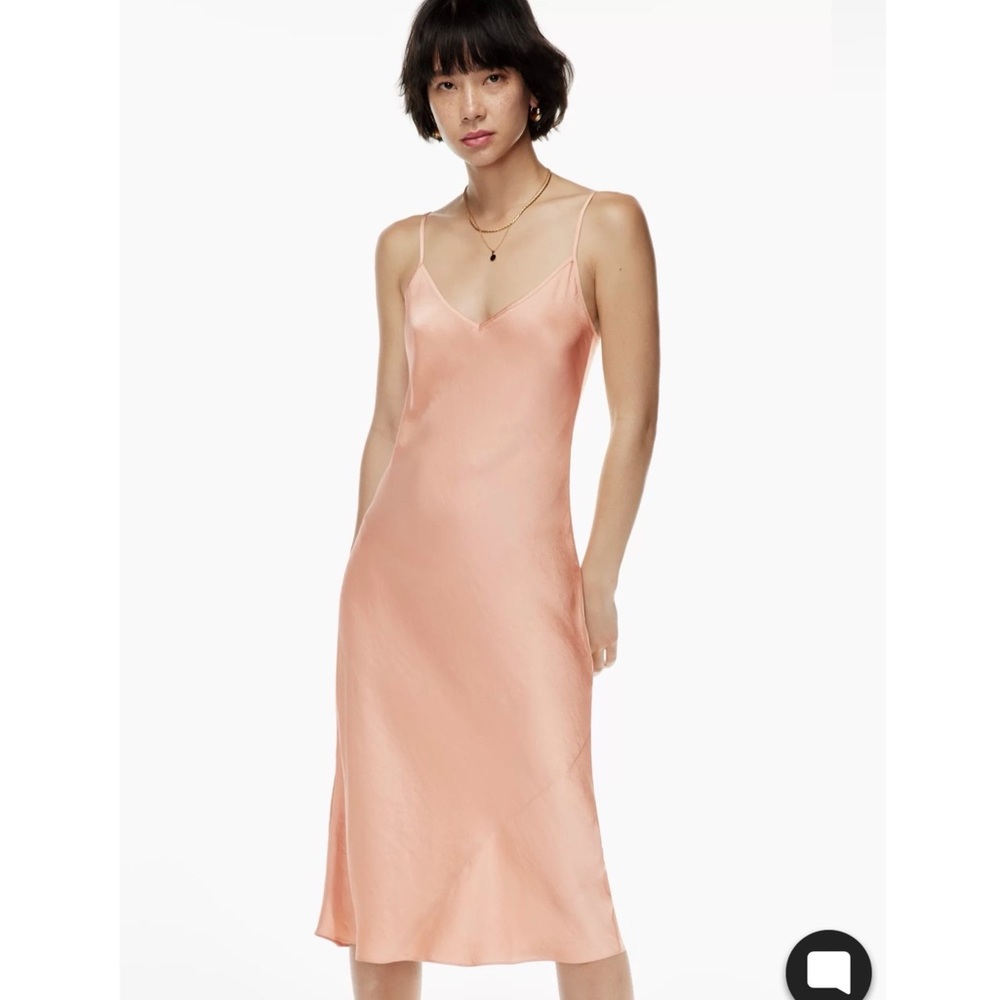 Aritzia satin midi slip dress in soft terracotta
